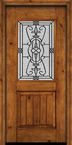 WDMA 30x80 Door (2ft6in by 6ft8in) Exterior Knotty Alder Alder Rustic V-Grooved Panel 1/2 Lite Single Entry Door Jacinto Glass 1