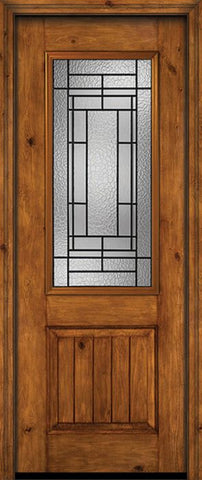 WDMA 30x96 Door (2ft6in by 8ft) Exterior Knotty Alder 96in Alder Rustic V-Grooved Panel 2/3 Lite Single Entry Door Pembrook Glass 1