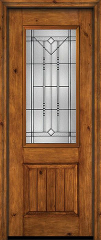 WDMA 30x96 Door (2ft6in by 8ft) Exterior Knotty Alder 96in Alder Rustic V-Grooved Panel 2/3 Lite Single Entry Door Riverwood Glass 1