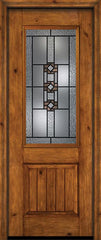 WDMA 30x96 Door (2ft6in by 8ft) Exterior Knotty Alder 96in Alder Rustic V-Grooved Panel 2/3 Lite Single Entry Door Mission Ridge Glass 1