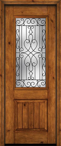 WDMA 30x96 Door (2ft6in by 8ft) Exterior Knotty Alder 96in Alder Rustic V-Grooved Panel 2/3 Lite Single Entry Door Wyngate Glass 1