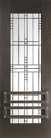 WDMA 30x96 Door (2ft6in by 8ft) Exterior Mahogany 2-1/4in Thick Contemporary Door Matte Glass Iron Work 1