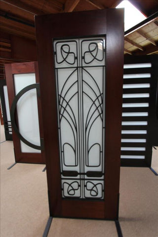 WDMA 30x96 Door (2ft6in by 8ft) Exterior Mahogany 2-1/4in Thick Art Nouveau Door Wrought Iron Low-E Glass 3