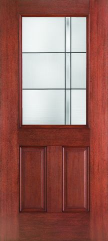 WDMA 32x80 Door (2ft8in by 6ft8in) Exterior Mahogany Fiberglass Impact HVHZ Door 1/2 Lite 2 Panel Axis 6ft8in 1