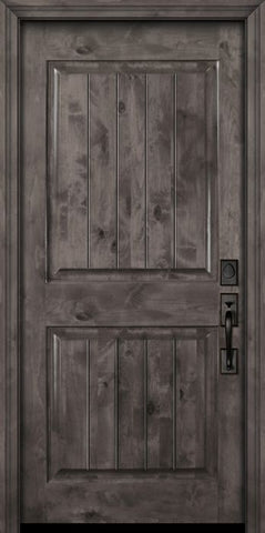 WDMA 32x80 Door (2ft8in by 6ft8in) Exterior Knotty Alder 80in 2 Panel Square V-Grooved Estancia Alder Door 2