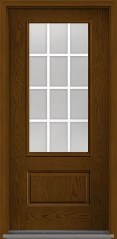 WDMA 32x80 Door (2ft8in by 6ft8in) Patio Oak GBG Flat Wht 3/4 Lite 1 Panel Fiberglass Single Exterior Door HVHZ Impact 1
