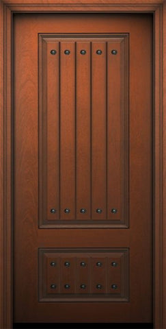 WDMA 32x80 Door (2ft8in by 6ft8in) Exterior Mahogany IMPACT | 80in 2 Panel Square V-Grooved Door with Clavos 1
