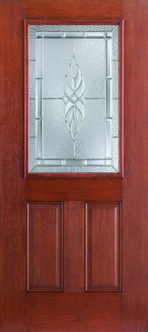WDMA 32x80 Door (2ft8in by 6ft8in) Exterior Mahogany Fiberglass Impact HVHZ Door 1/2 Lite 2 Panel Kensington 6ft8in 1