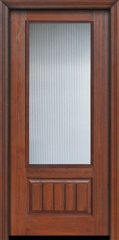 WDMA 32x80 Door (2ft8in by 6ft8in) Patio Cherry IMPACT | 80in 3/4 Lite Privacy Glass V-Grooved Panel Door 1