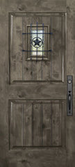 WDMA 32x80 Door (2ft8in by 6ft8in) Exterior Knotty Alder 80in 2 Panel Square V-Grooved Estancia Alder Door with Speakeasy 1