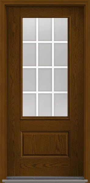 WDMA 32x80 Door (2ft8in by 6ft8in) Patio Oak GBG Flat Wht Low-E 3/4 Lite 1 Panel Fiberglass Single Exterior Door HVHZ Impact 1