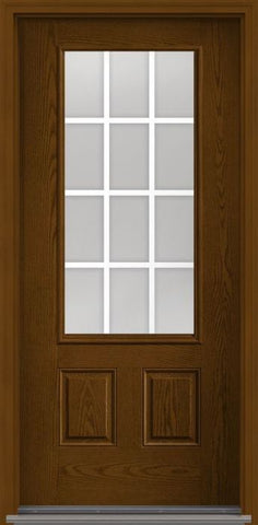 WDMA 32x80 Door (2ft8in by 6ft8in) Patio Oak GBG Flat Wht Low-E 3/4 Lite 2 Panel Fiberglass Single Exterior Door HVHZ Impact 1