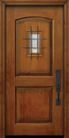 WDMA 32x80 Door (2ft8in by 6ft8in) Exterior Knotty Alder IMPACT | 80in 2 Panel Arch Door with Speakeasy 1