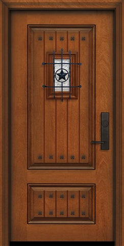WDMA 32x80 Door (2ft8in by 6ft8in) Exterior Mahogany IMPACT | 80in 2 Panel Square V-Grooved Door with Speakeasy / Clavos 1