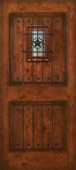 WDMA 32x80 Door (2ft8in by 6ft8in) Exterior Knotty Alder 80in 2 Panel Square V-Grooved Estancia Alder Door with Speakeasy / Clavos 1