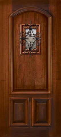 WDMA 32x80 Door (2ft8in by 6ft8in) Exterior Mahogany 80in Arch 3 Panel Portobello Door with Speakeasy 1