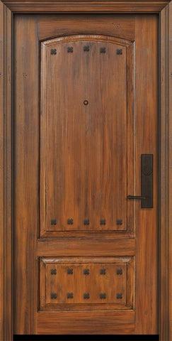 WDMA 32x80 Door (2ft8in by 6ft8in) Exterior Cherry 80in 2 Panel Arch or Knotty Alder Door with Clavos 1