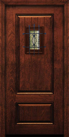 WDMA 32x80 Door (2ft8in by 6ft8in) Exterior Mahogany 80in 2 Panel Square V-Grooved Door with Speakeasy 1