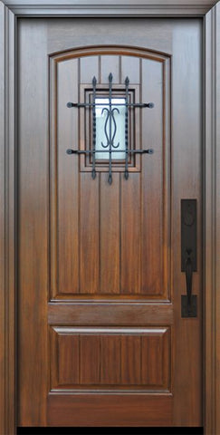 WDMA 32x80 Door (2ft8in by 6ft8in) Exterior Cherry 80in 2 Panel Arch V-Grooved or Knotty Alder Door with Speakeasy 1