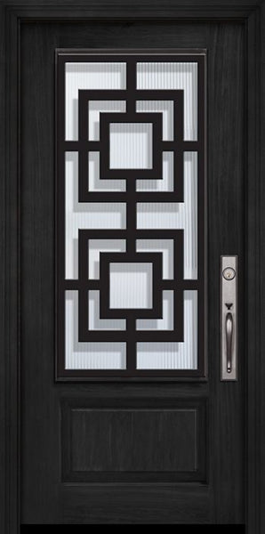 WDMA 32x80 Door (2ft8in by 6ft8in) Exterior Cherry 80in 1 Panel 3/4 Lite Moderna Steel Grille Door 1