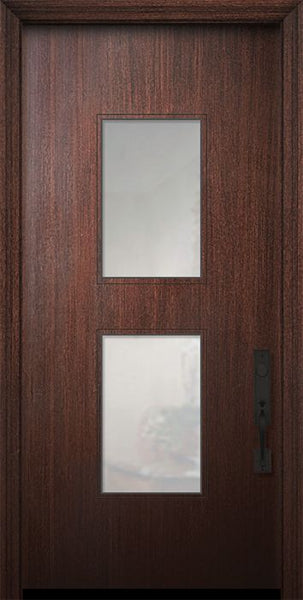 WDMA 32x80 Door (2ft8in by 6ft8in) Exterior Mahogany 80in Newport Solid Contemporary Door w/Textured Glass 1