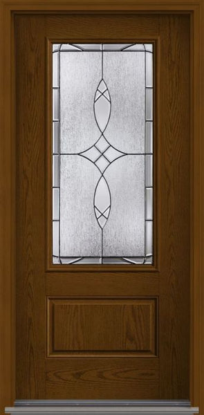 WDMA 32x80 Door (2ft8in by 6ft8in) Exterior Oak Blackstone 3/4 Lite 1 Panel Fiberglass Single Door HVHZ Impact 1