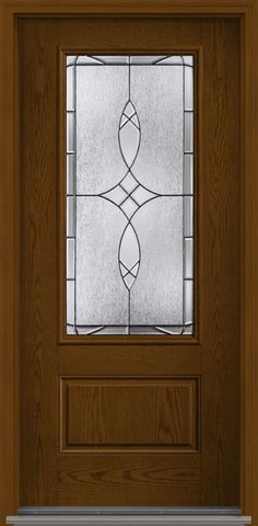 WDMA 32x80 Door (2ft8in by 6ft8in) Exterior Oak Blackstone 3/4 Lite 1 Panel Fiberglass Single Door HVHZ Impact 1