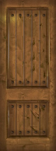 WDMA 32x96 Door (2ft8in by 8ft) Exterior Knotty Alder 96in 2 Panel V-Grooved Estancia Alder Door with Clavos 1