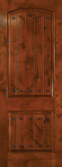 WDMA 32x96 Door (2ft8in by 8ft) Exterior Knotty Alder 96in Arch 2 Panel V-Grooved Estancia Alder Door with Clavos 1