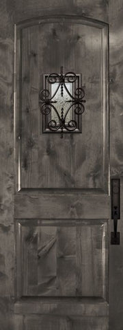 WDMA 32x96 Door (2ft8in by 8ft) Exterior Knotty Alder 96in Arch 2 Panel Estancia Alder Door with Speakeasy 1