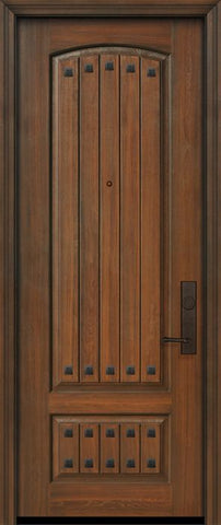 WDMA 32x96 Door (2ft8in by 8ft) Exterior Cherry IMPACT | 96in 2 Panel Arch V-Grooved or Knotty Alder Door with Clavos 1