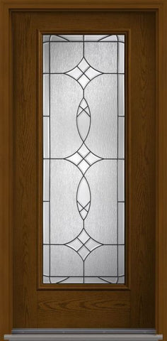 WDMA 32x96 Door (2ft8in by 8ft) Exterior Oak Blackstone 8ft Full Lite W/ Stile Lines Fiberglass Single Door HVHZ Impact 1
