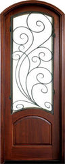 WDMA 34x78 Door (2ft10in by 6ft6in) Exterior Mahogany Aberdeen Impact Single Door/Arch Top w Redwood Iron 1