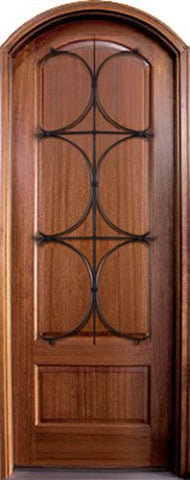 WDMA 34x78 Door (2ft10in by 6ft6in) Exterior Mahogany Tiffany Solid Panel Single Door/Arch Top w Lancaster Iron 1