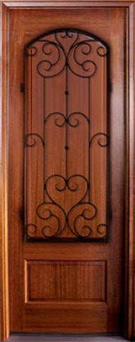 WDMA 34x78 Door (2ft10in by 6ft6in) Exterior Mahogany Tiffany Solid Panel Single Door w Westwood Iron 1