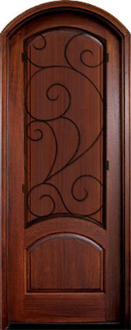 WDMA 34x78 Door (2ft10in by 6ft6in) Exterior Mahogany Aberdeen Solid Panel Single/Arch Top w Burlwood Iron 1