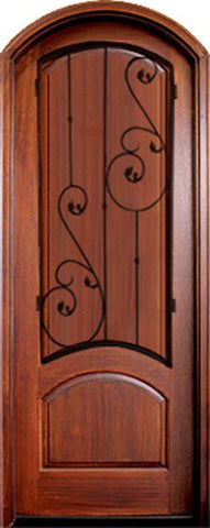 WDMA 34x78 Door (2ft10in by 6ft6in) Exterior Mahogany Aberdeen Solid Panel Single/Arch Top w Tanglewood Iron 1