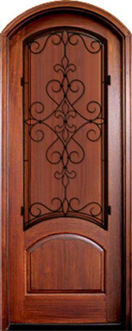 WDMA 34x78 Door (2ft10in by 6ft6in) Exterior Mahogany Aberdeen Solid Panel Single/Arch Top w Gilford Iron 1