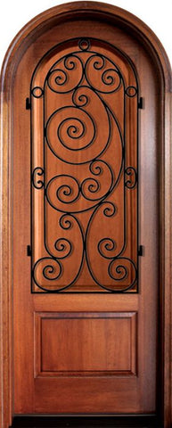 WDMA 34x78 Door (2ft10in by 6ft6in) Exterior Mahogany Pinehurst Solid Panel Single/Round Top w Ansonborough Iron 1
