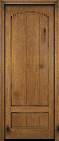 WDMA 34x78 Door (2ft10in by 6ft6in) Exterior Barn Mahogany 2 Panel Arch Top V-Grooved Plank or Interior Single Door 2