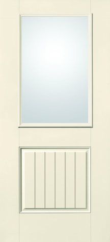 WDMA 34x80 Door (2ft10in by 6ft8in) Exterior Smooth Fiberglass Impact Door 1/2 Lite 1 Panel Plank Clear Low-E 6ft8in 1