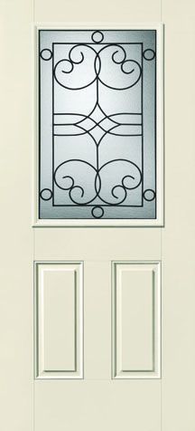 WDMA 34x80 Door (2ft10in by 6ft8in) Exterior Smooth Fiberglass Impact Door 1/2 Lite 2 Panel Salinas 6ft8in 1