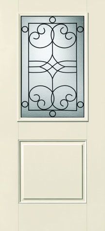 WDMA 34x80 Door (2ft10in by 6ft8in) Exterior Smooth Fiberglass Impact Door 1/2 Lite 1 Panel Plank Salinas 6ft8in 1