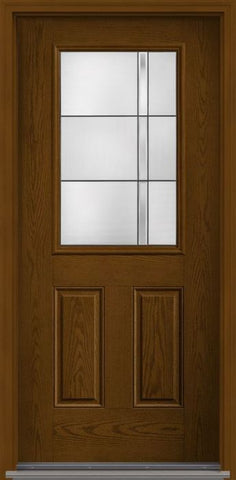 WDMA 34x80 Door (2ft10in by 6ft8in) Exterior Oak Axis Half Lite 2 Panel Fiberglass Single Door HVHZ Impact 1
