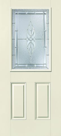 WDMA 34x80 Door (2ft10in by 6ft8in) Exterior Smooth Fiberglass Impact HVHZ Door 1/2 Lite 2 Panel Kensington 6ft8in 1