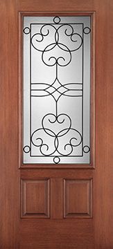 WDMA 34x80 Door (2ft10in by 6ft8in) Exterior Mahogany Fiberglass Impact Door 3/4 Lite 2 Panel Salinas 6ft8in 1