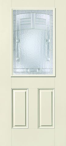 WDMA 34x80 Door (2ft10in by 6ft8in) Exterior Smooth Fiberglass Impact HVHZ Door 1/2 Lite 2 Panel Maple Park 6ft8in 1