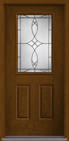 WDMA 34x80 Door (2ft10in by 6ft8in) Exterior Oak Blackstone Half Lite 2 Panel Fiberglass Single Door 1