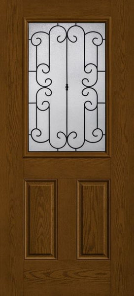 WDMA 34x80 Door (2ft10in by 6ft8in) Exterior Oak Riserva Half Lite 2 Panel Fiberglass Single Door HVHZ Impact 1