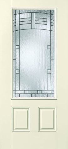 WDMA 34x80 Door (2ft10in by 6ft8in) Exterior Smooth Fiberglass Impact Door 3/4 Lite 2 Panel Maple Park 6ft8in 1